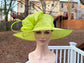 Lime Green Three Layer Wide Brim Sinamay Hat Kentucky Derby Hat Wedding Church Tea Party Garden Carriage Party Ascort Royal Party Hat