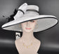 White w Black Feather Hat, Kentucky Derby, Tea Party, Wedding, Church, Royal Ascot  Wide Brim Sinamay Hat Oaks Day Hat