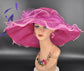 New Kentucky Derby, Church, Wedding, Tea Party with Big Bow & Flower 7" Wide Brim Organza Hat (Violet  w purple)