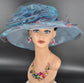 Medium Brim One Flower Blue  for Church, Wedding, Tea Party, Kentucky Derby Hat Medium Brim Organza Hat