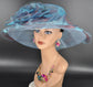 Medium Brim One Flower Blue  for Church, Wedding, Tea Party, Kentucky Derby Hat Medium Brim Organza Hat