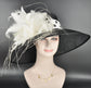 Black w White Kentucky Derby Hat Tea Party Wide Brim Sinamay Hat