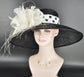 Black w White Kentucky Derby Hat Tea Party Wide Brim Sinamay Hat