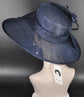 Elegant Navy Blue Sinamay Derby Hat, Wide Brim Fascinator for Kentucky Derby, Wedding Guest Hat, Tea Party Hat, Ascot Hat for Women