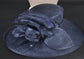 Elegant Navy Blue Sinamay Derby Hat, Wide Brim Fascinator for Kentucky Derby, Wedding Guest Hat, Tea Party Hat, Ascot Hat for Women