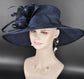Elegant Navy Blue Sinamay Derby Hat, Wide Brim Fascinator for Kentucky Derby, Wedding Guest Hat, Tea Party Hat, Ascot Hat for Women