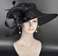 Elegant Black Sinamay Derby Hat, Wide Brim Fascinator for Kentucky Derby, Wedding Guest Hat, Tea Party Hat, Ascot Hat for Women