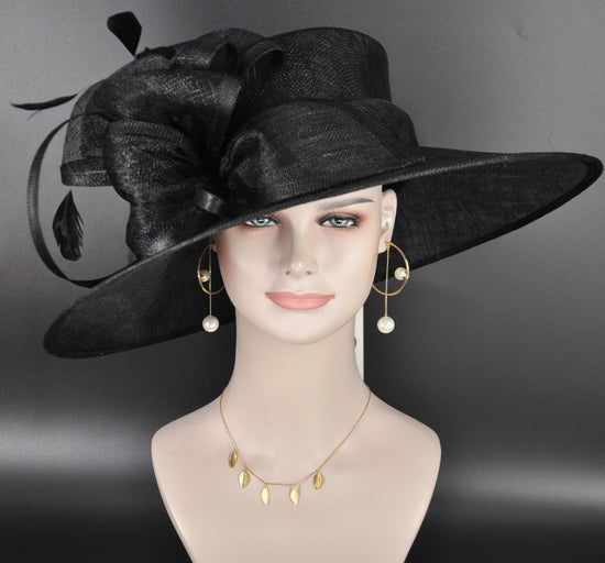 Black Three Layer Wide Brim Sinamay Hat Kentucky Derby Hat Wedding Church Tea Party Garden Carriage Party Ascort Royal Party Hat