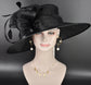 Elegant Black Sinamay Derby Hat, Wide Brim Fascinator for Kentucky Derby, Wedding Guest Hat, Tea Party Hat, Ascot Hat for Women