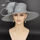 Elegant Silver/ Gray  Sinamay Derby Hat, Wide Brim Fascinator for Kentucky Derby, Wedding Guest Hat, Tea Party Hat, Ascot Hat  For Women