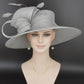 Elegant Silver/ Gray  Sinamay Derby Hat, Wide Brim Fascinator for Kentucky Derby, Wedding Guest Hat, Tea Party Hat, Ascot Hat  For Women