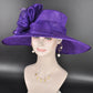 Elegant Purple Sinamay Derby Hat, Wide Brim Fascinator for Kentucky Derby, Wedding Guest Hat, Tea Party Hat, Ascot Hat  For Women