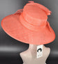 Elegant Coral Pink Sinamay Derby Hat, Wide Brim Fascinator for Kentucky Derby, Wedding Guest Hat, Tea Party Hat, Ascot Hat  For Women