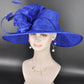 Elegant Royal Blue Sinamay Derby Hat, Wide Brim Fascinator for Kentucky Derby, Wedding Guest Hat, Tea Party Hat, Ascot Hat  For Women