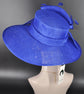Elegant Royal Blue Sinamay Derby Hat, Wide Brim Fascinator for Kentucky Derby, Wedding Guest Hat, Tea Party Hat, Ascot Hat  For Women