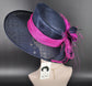 Navy Blue Fuchsia Kentucky Derby Hat, Wide Brim Sinamay Hat  for Women, Royal Ascot Hat, Tea Party Hat, Wedding Guest Hat, Spring Racing Hat
