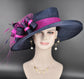 Navy Blue Fuchsia Kentucky Derby Hat, Wide Brim Sinamay Hat  for Women, Royal Ascot Hat, Tea Party Hat, Wedding Guest Hat, Spring Racing Hat