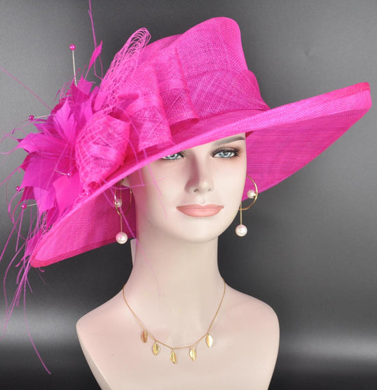 Fuchsia Pink Kentucky Derby Hat, Wide Brim Sinamay Hat  for Women, Royal Ascot Hat, Tea Party Hat, Wedding Guest Hat, Spring Racing Hat