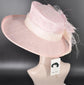 Baby Pink w Ivory Kentucky Derby Hat, Wide Brim Sinamay Hat  for Women, Royal Ascot Hat, Tea Party Hat, Wedding Guest Hat, Spring Racing Hat