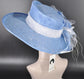 Light Blue White Wide Brim Kentucky Derby Hat, Ascot Hat for Wedding & Tea Party, Garden Party Hat, Mother of the Bride, Church