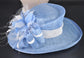 Light Blue White Wide Brim Kentucky Derby Hat, Ascot Hat for Wedding & Tea Party, Garden Party Hat, Mother of the Bride, Church
