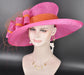 Hot Pink w Orange  Derby Hat, Wide Brim Sinamay Hat  Royal Ascot Hat, Tea Party Hat, Wedding Guest Hat, Spring Racing Hat