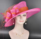 Hot Pink w Orange  Derby Hat, Wide Brim Sinamay Hat  Royal Ascot Hat, Tea Party Hat, Wedding Guest Hat, Spring Racing Hat