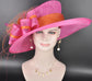 Hot Pink w Orange  Derby Hat, Wide Brim Sinamay Hat  Royal Ascot Hat, Tea Party Hat, Wedding Guest Hat, Spring Racing Hat