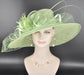 Spring Green Wide Brim Sinamay Derby Hat: Feather Flower Ascot Hat