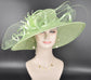 Spring Green Wide Brim Sinamay Derby Hat: Feather Flower Ascot Hat