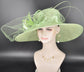 Spring Green Wide Brim Sinamay Derby Hat: Feather Flower Ascot Hat