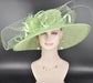 Spring Green Wide Brim Sinamay Derby Hat: Feather Flower Ascot Hat