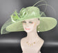Spring Green Wide Brim Sinamay Derby Hat: Feather Flower Ascot Hat