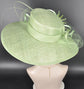 Spring Green Wide Brim Sinamay Derby Hat: Feather Flower Ascot Hat