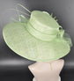 Spring Green Wide Brim Sinamay Derby Hat: Feather Flower Ascot Hat