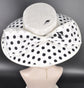 White w Black Polka Dots Wide Brim Hat for Women, Kentucky Derby Hat, Church & Ascot Hat, Adjustable Size Elegant Statement Hat