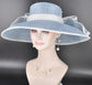 Light Blue w White Wide Brim Hat for Women, Kentucky Derby Hat, Church & Ascot Hat, Adjustable Size Elegant Statement Hat