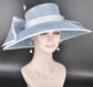 Light Blue w White Wide Brim Hat for Women, Kentucky Derby Hat, Church & Ascot Hat, Adjustable Size Elegant Statement Hat