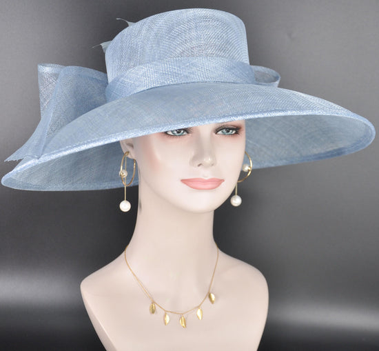 Light Blue Wide Brim Hat for Women, Kentucky Derby Hat, Church & Ascot Hat, Adjustable Size Elegant Statement Hat