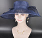 Navy Blue Wide Brim Hat for Women, Kentucky Derby Hat, Church & Ascot Hat, Adjustable Size Elegant Statement Hat