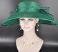 Emerald Green Wide Brim Hat for Women, Kentucky Derby Hat, Church & Ascot Hat, Adjustable Size Elegant Statement Hat