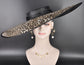 Wide Brim Sinamay Hat, 23.5 Inch Derby Hat, Ascot Hat, Church Hat, Wedding Hat, Statement Race Day Hat Black w Leopard