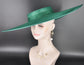Wide Brim Sinamay Hat, 23.5 Inch Derby Hat, Ascot Hat, Church Hat, Wedding Hat, Statement Race Day Hat Emerald Green