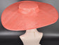 Wide Brim Sinamay Hat, 23.5 Inch Derby Hat, Ascot Hat, Church Hat, Wedding Hat, Statement Race Day Hat Coral Pink