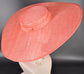 Wide Brim Sinamay Hat, 23.5 Inch Derby Hat, Ascot Hat, Church Hat, Wedding Hat, Statement Race Day Hat Coral Pink
