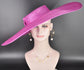 Wide Brim Sinamay Hat, 23.5 Inch Derby Hat, Ascot Hat, Church Hat, Wedding Hat, Statement Race Day Hat Fuchsia Pink