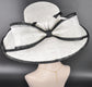 White w Black Wide Brim Hat for Women, Kentucky Derby Hat, Church & Ascot Hat, Adjustable Size Elegant Statement Hat