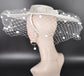 White Wide Brim Fascinator Hat with Veil 18 Inch Sinamay Ascot Hat for Wedding Race Day Mother of the Bride