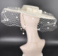 Off White/Ivory Wide Brim Fascinator Hat with Veil 18 Inch Sinamay Ascot Hat for Wedding Race Day Mother of the Bride
