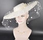 Off White/Ivory Wide Brim Fascinator Hat with Veil 18 Inch Sinamay Ascot Hat for Wedding Race Day Mother of the Bride